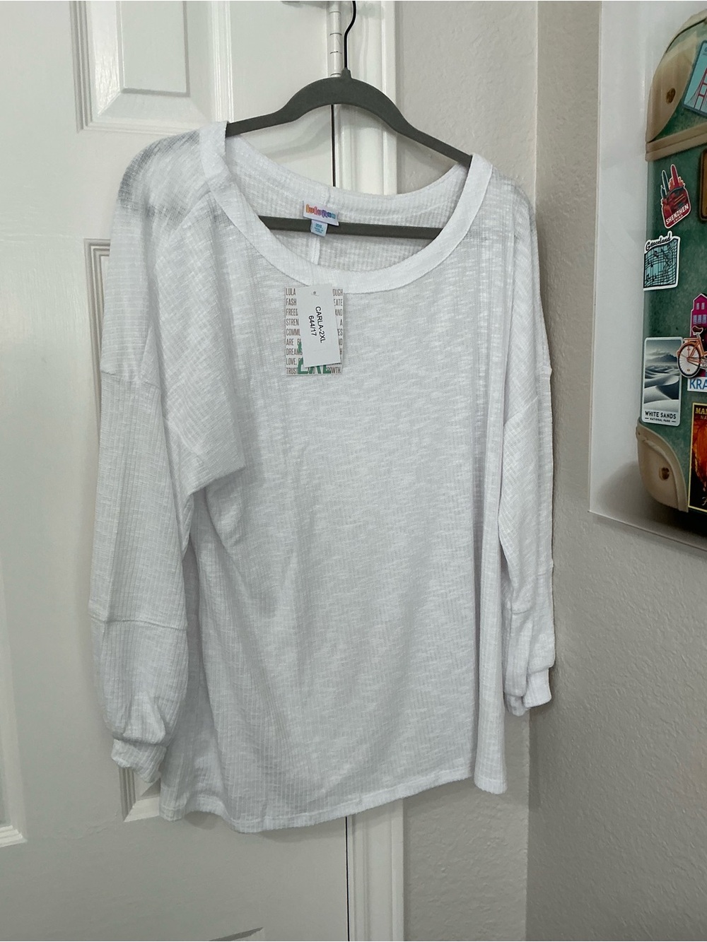 LulaRoe Lightweight White Waffle-Knit Top Carla